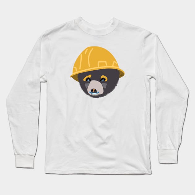 Funny Baby Bear Cub in Yellow Hard Hat Construction Humor Long Sleeve T-Shirt by The Trades Store